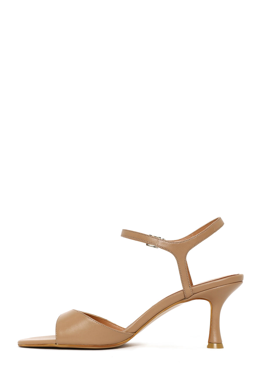 Woman Beige Ankle-Buckle Thin-Heel Leather Sandal