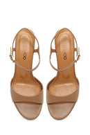 Woman Beige Ankle-Buckle Thin-Heel Leather Sandal | Derimod