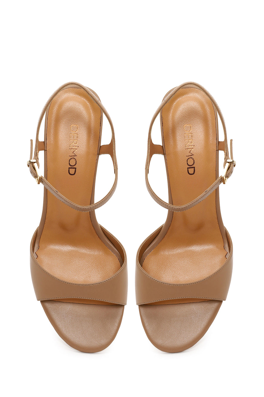Woman Beige Ankle-Buckle Thin-Heel Leather Sandal