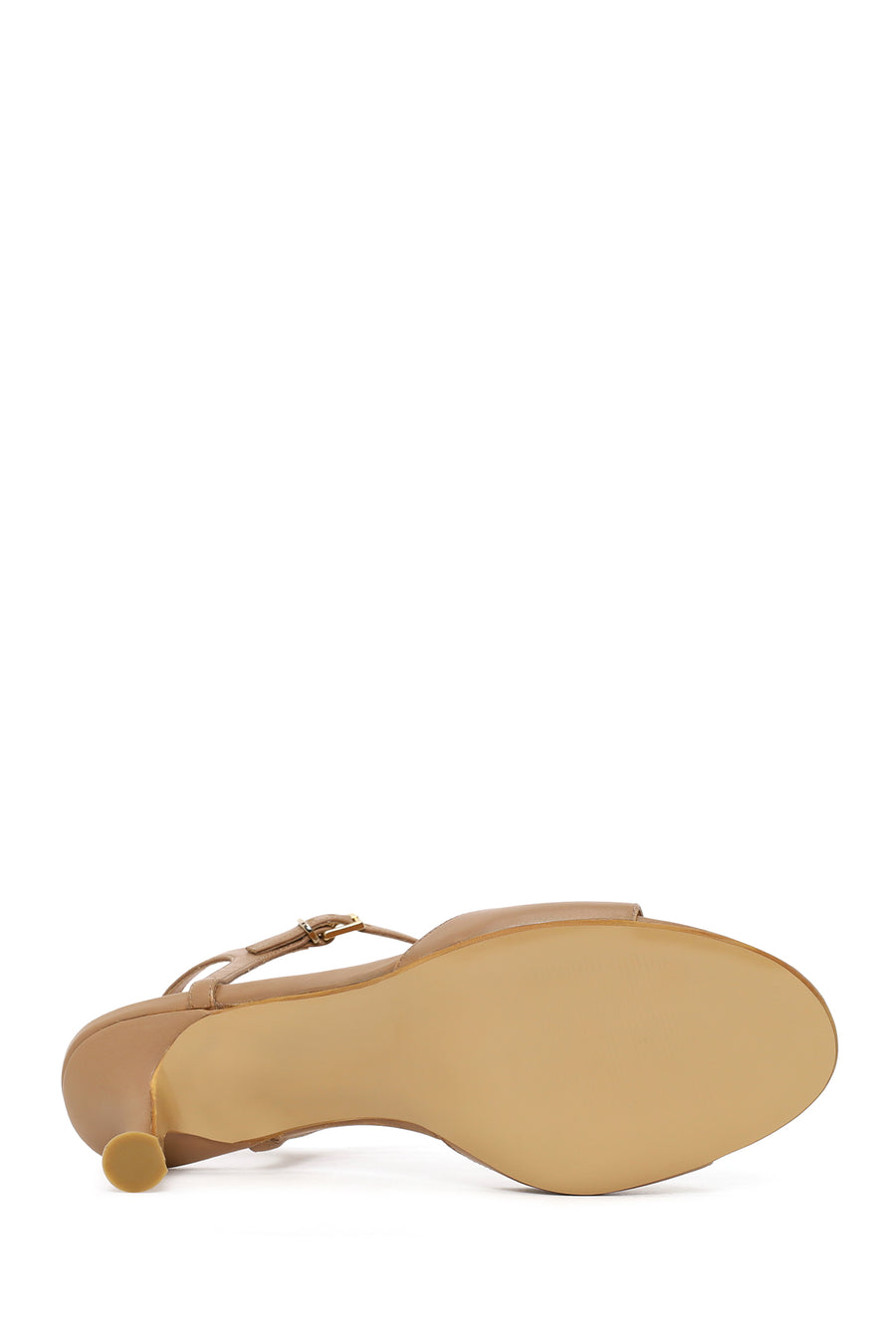 Woman Beige Ankle-Buckle Thin-Heel Leather Sandal