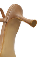 Woman Beige Ankle-Buckle Thin-Heel Leather Sandal | Derimod