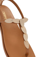Women's Tan Buckle Thong Leather Sandals | Derimod