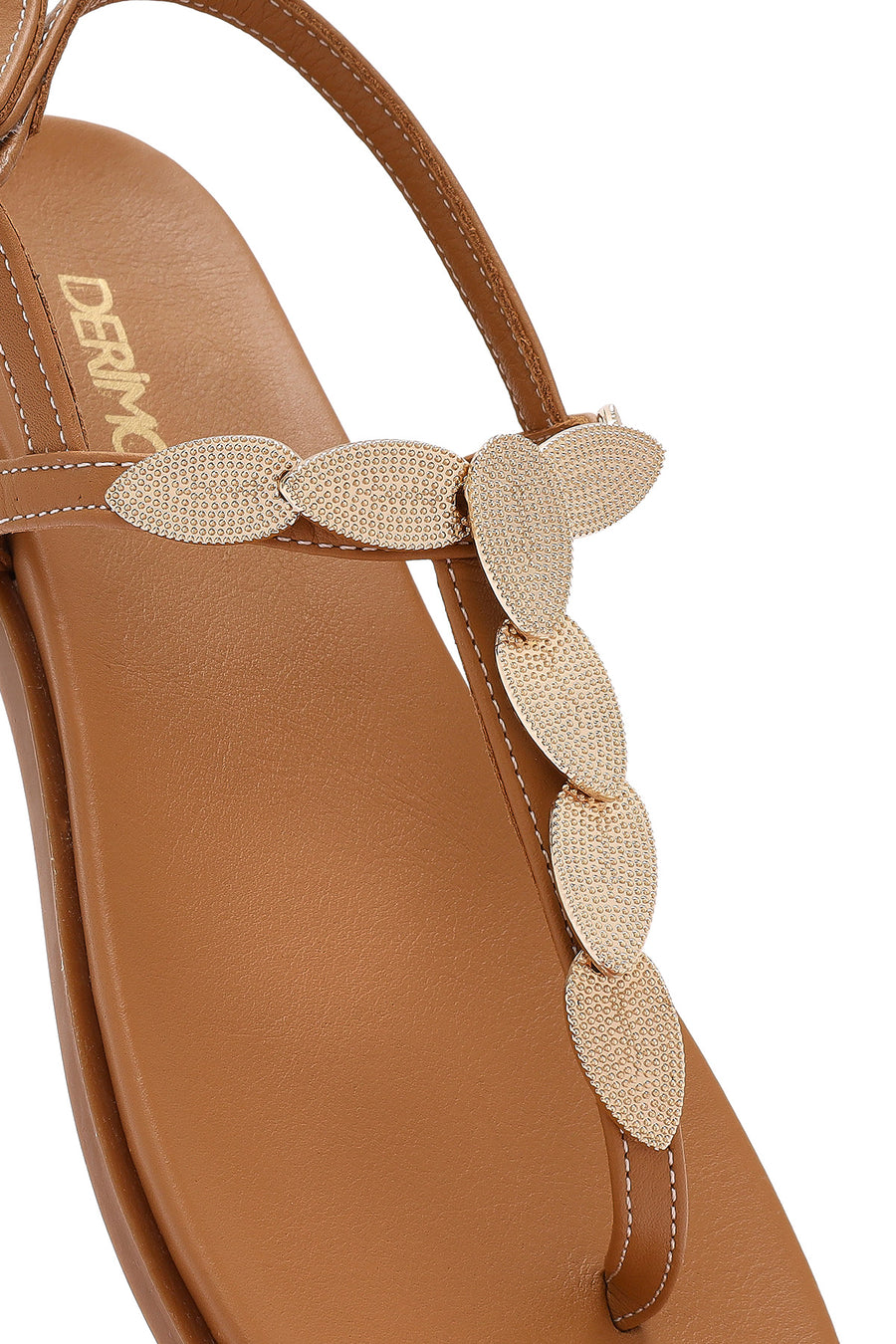 Women's Tan Buckle Thong Leather Sandals