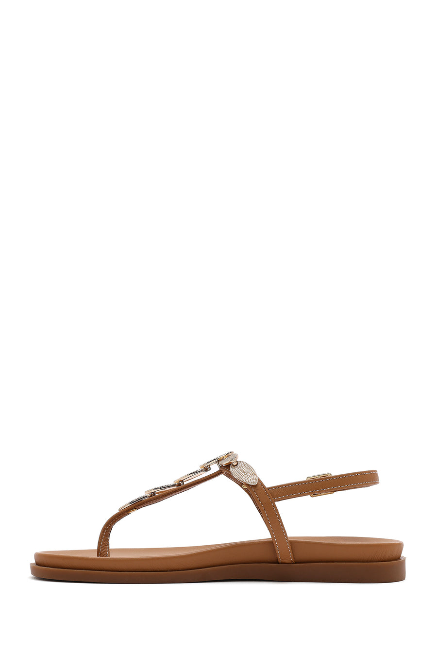 Women's Tan Buckle Thong Leather Sandals