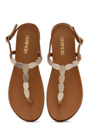 Women's Tan Buckle Thong Leather Sandals | Derimod