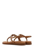 Women's Tan Buckle Thong Leather Sandals | Derimod