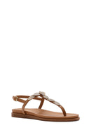 Women's Tan Buckle Thong Leather Sandals | Derimod