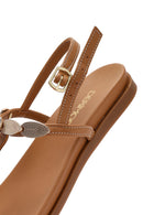 Women's Tan Buckle Thong Leather Sandals | Derimod