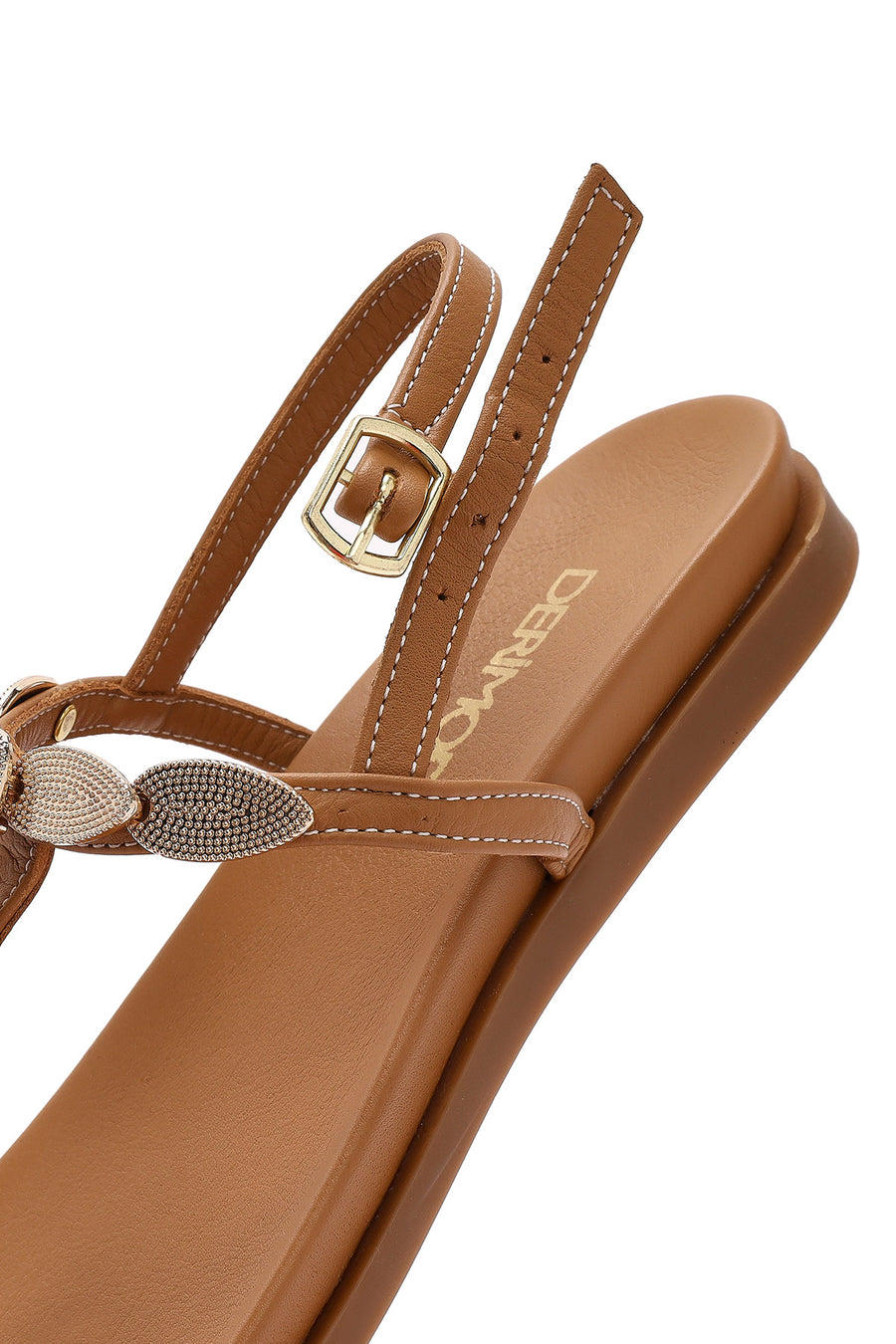 Women's Tan Buckle Thong Leather Sandals