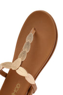 Women's Tan Buckle Thong Leather Sandals | Derimod