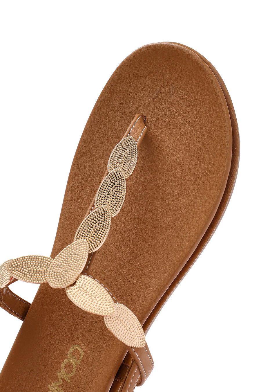 Women's Tan Buckle Thong Leather Sandals