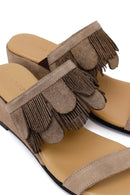 Women's Mink Wedge Suede Leather Slippers | Derimod