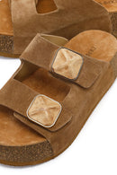 Women's Camel Chunky Sole Suede Leather Slippers | Derimod