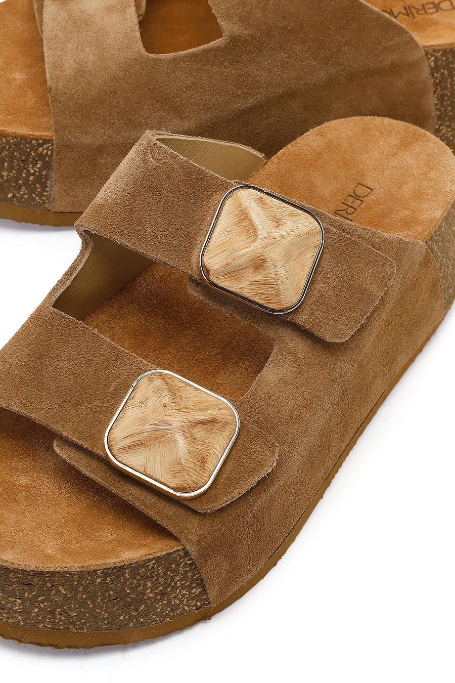 Women's Camel Chunky Sole Suede Leather Slippers