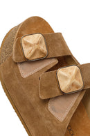 Women's Camel Chunky Sole Suede Leather Slippers | Derimod