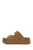Women's Camel Chunky Sole Suede Leather Slippers | Derimod
