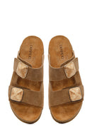 Women's Camel Chunky Sole Suede Leather Slippers | Derimod