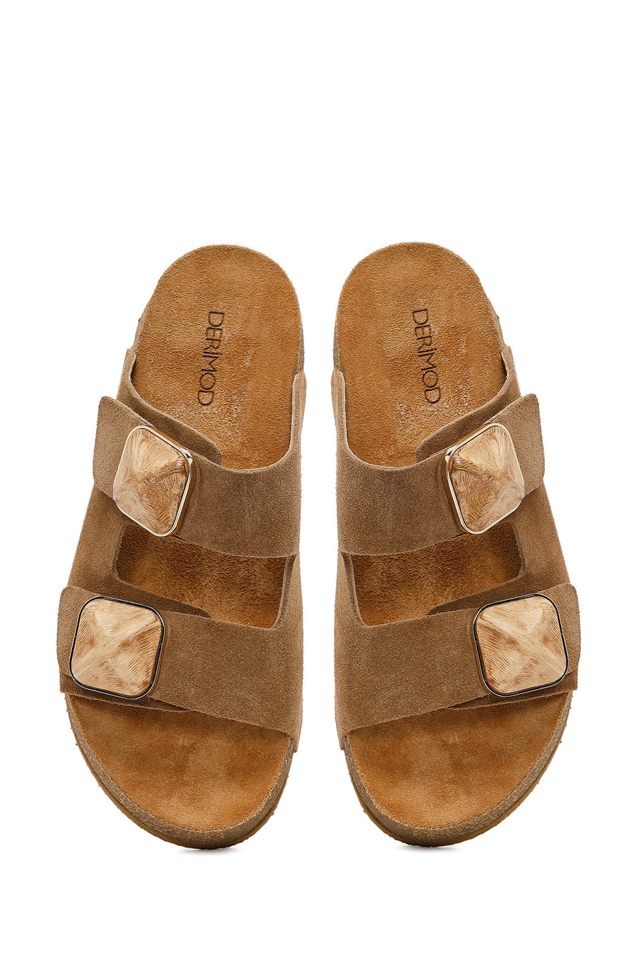 Women's Camel Chunky Sole Suede Leather Slippers