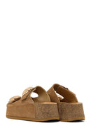 Women's Camel Chunky Sole Suede Leather Slippers | Derimod