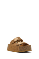 Women's Camel Chunky Sole Suede Leather Slippers | Derimod