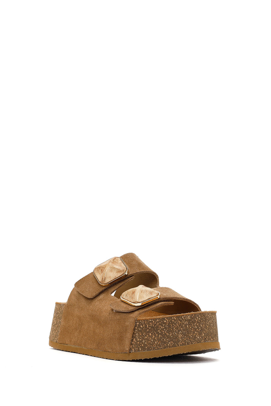 Women's Camel Chunky Sole Suede Leather Slippers