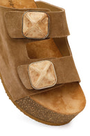 Women's Camel Chunky Sole Suede Leather Slippers | Derimod
