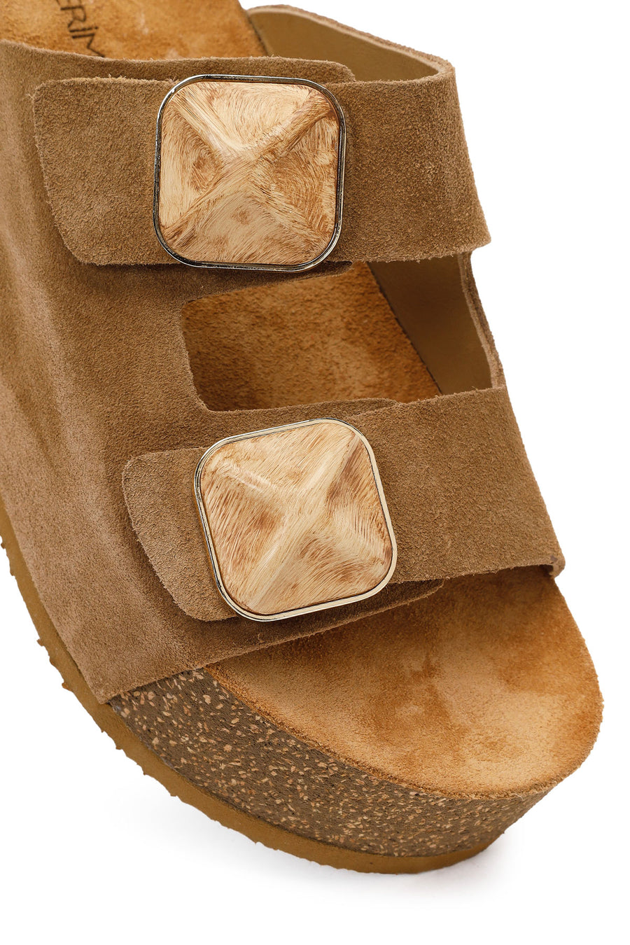 Women's Camel Chunky Sole Suede Leather Slippers
