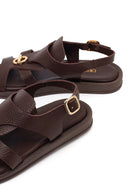 Women's Brown Leather Sandals with Buckle Back | Derimod