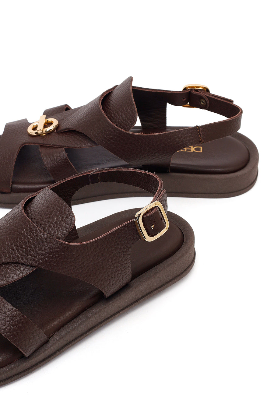 Women's Brown Leather Sandals with Buckle Back