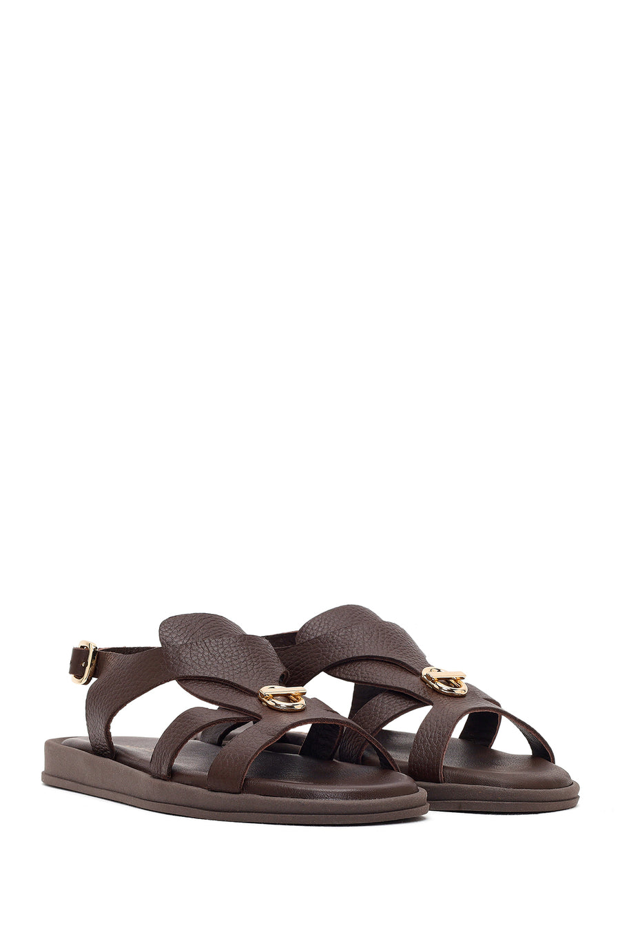 Women's Brown Leather Sandals with Buckle Back