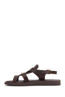 Women's Brown Leather Sandals with Buckle Back | Derimod