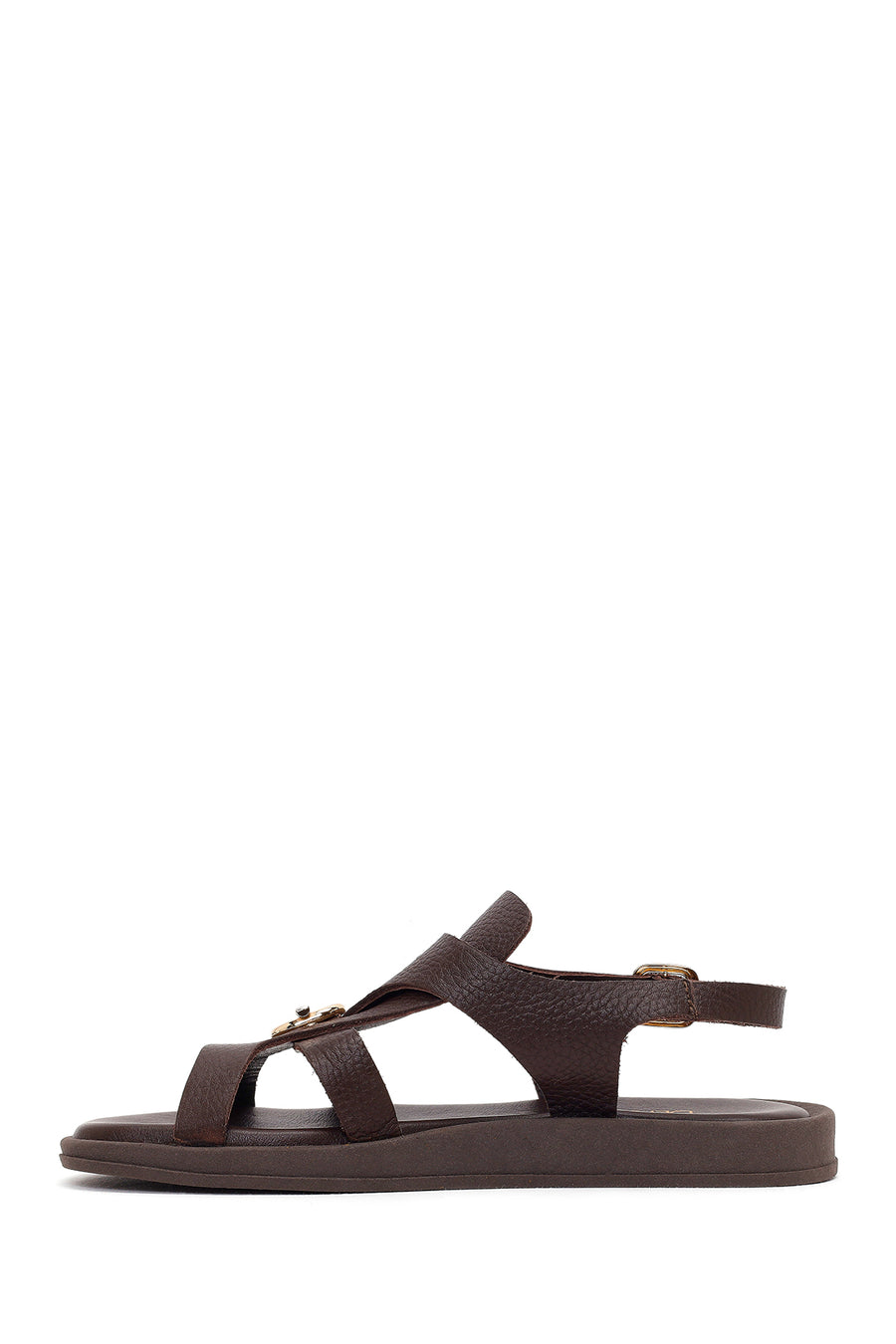 Women's Brown Leather Sandals with Buckle Back