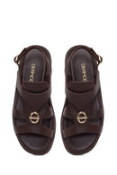 Women's Brown Leather Sandals with Buckle Back | Derimod