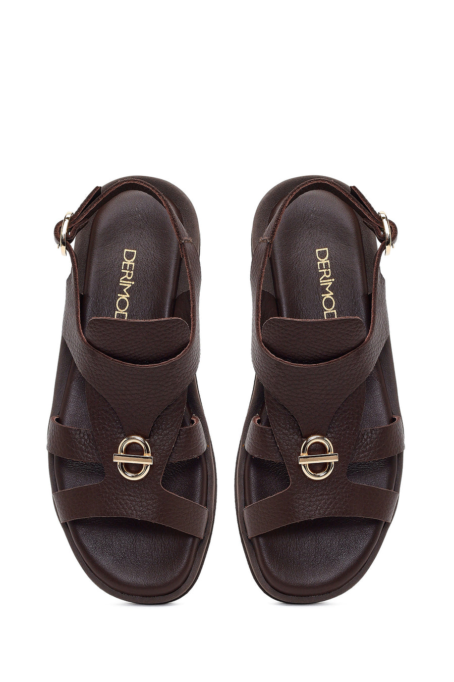 Women's Brown Leather Sandals with Buckle Back