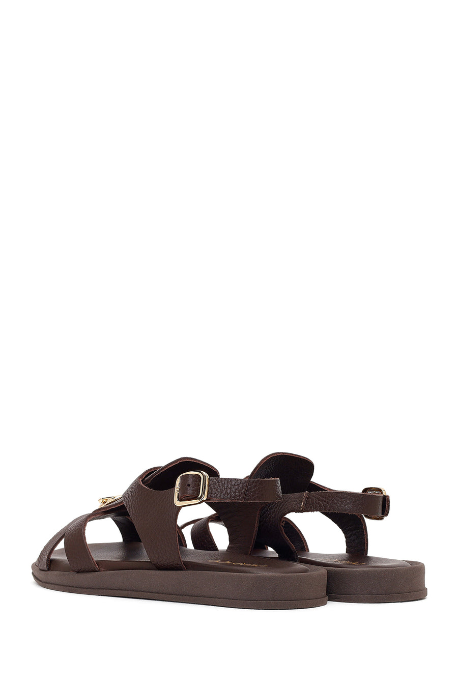 Women's Brown Leather Sandals with Buckle Back