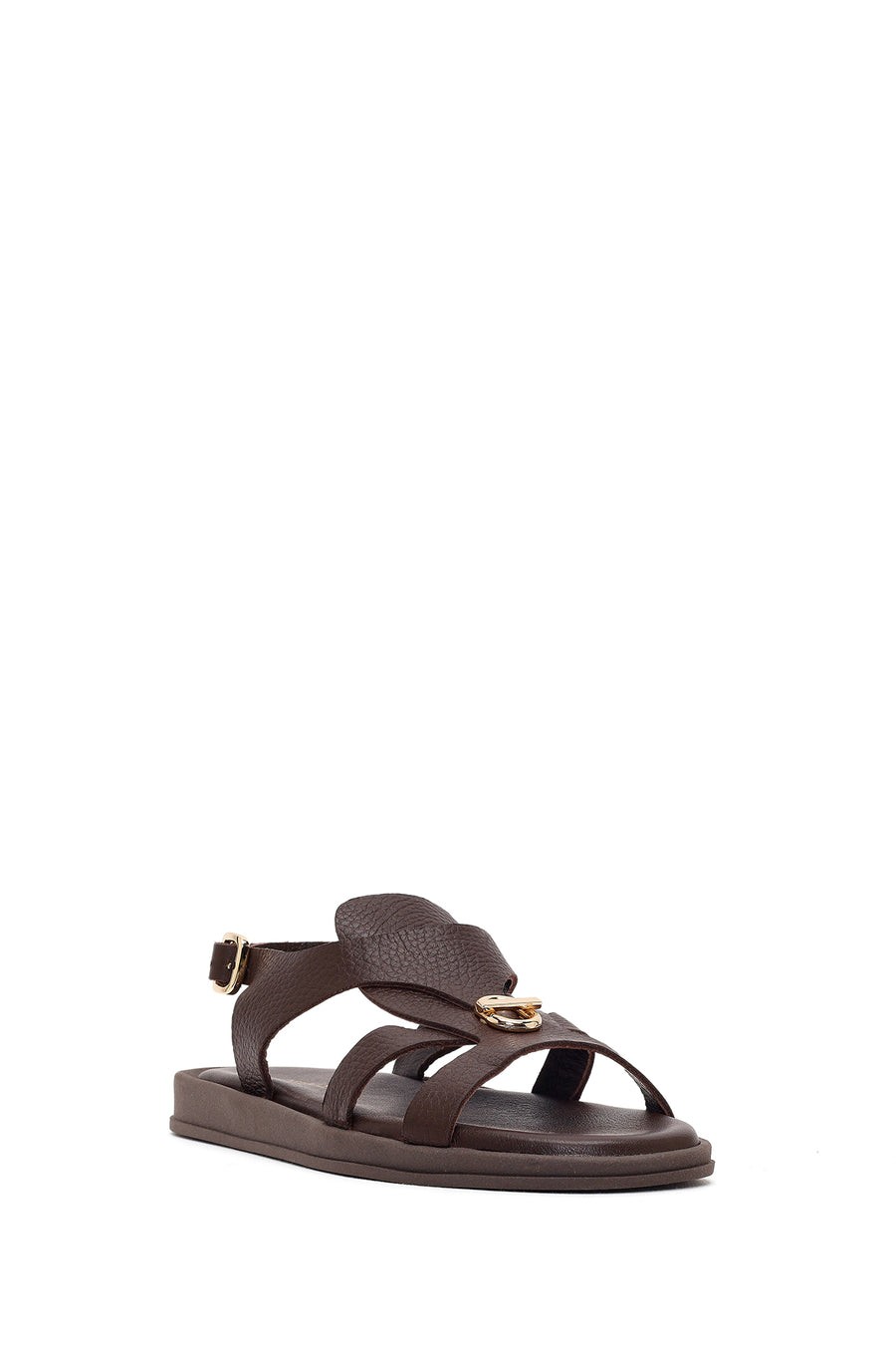 Women's Brown Leather Sandals with Buckle Back