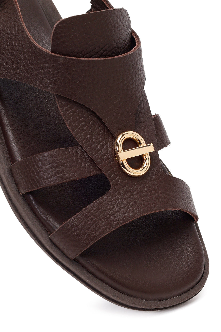 Women's Brown Leather Sandals with Buckle Back
