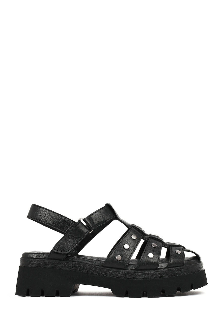 Woman Black Strappy Thick-Soled Leather Sandals 26SFD207418 | Derimod