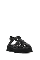 Woman Black Strappy Thick-Soled Leather Sandals | Derimod