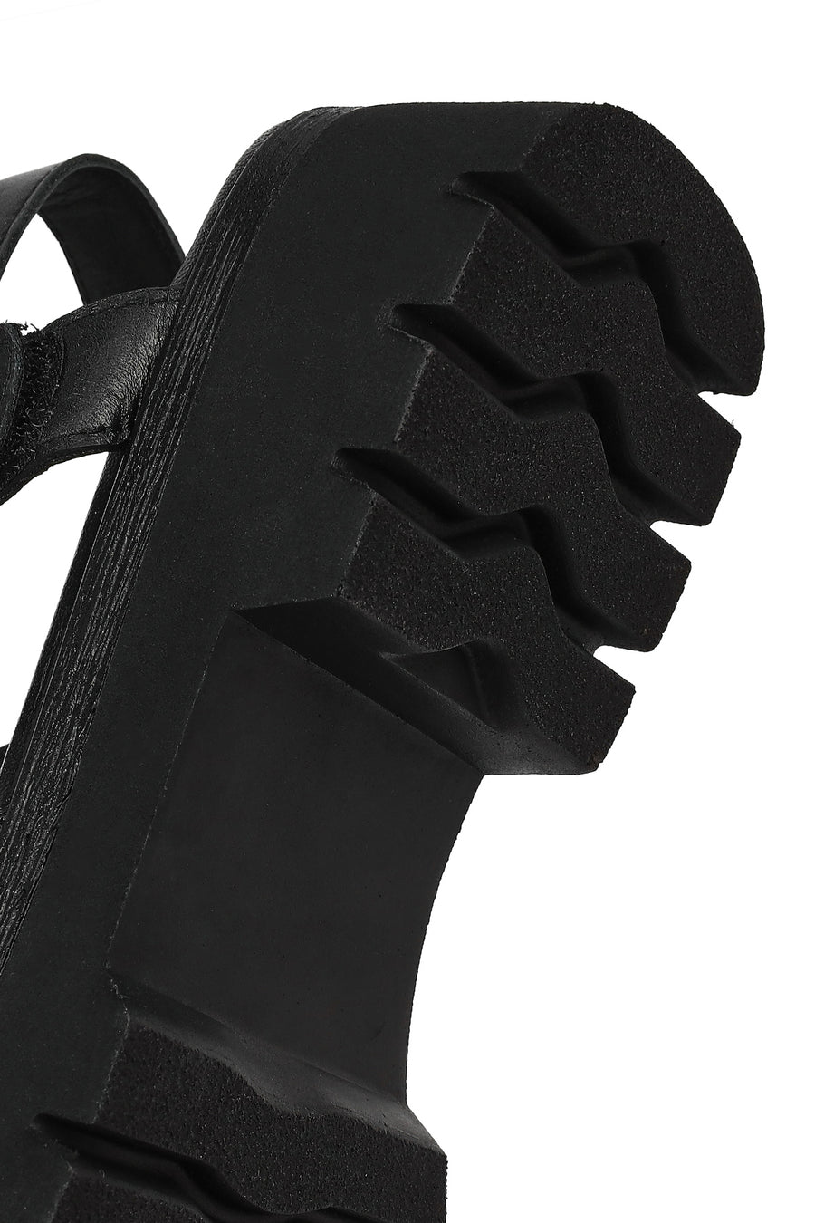 Woman Black Strappy Thick-Soled Leather Sandals