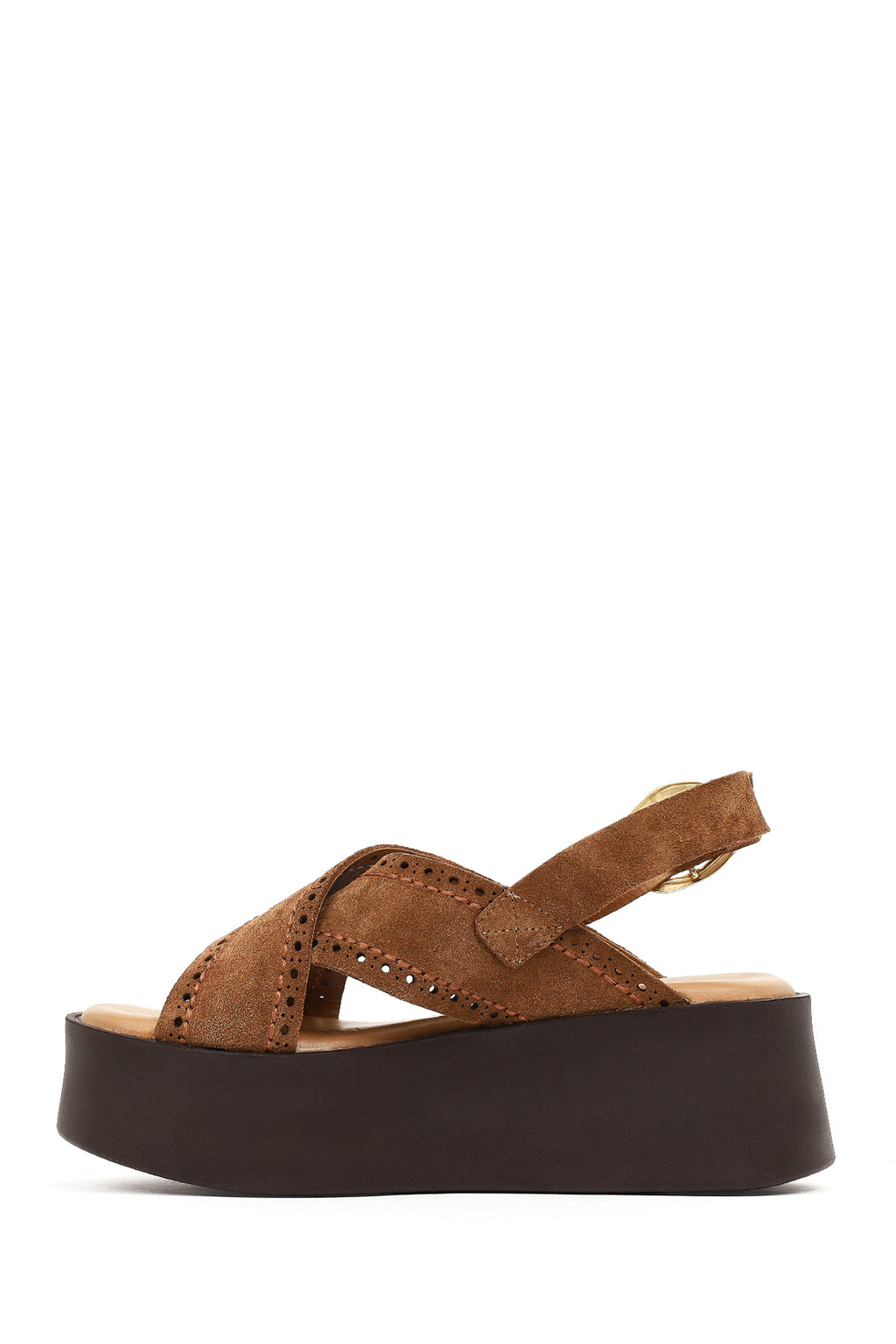 Kadın Taba Arkadan Tokalı Kalın Tabanlı Süet Deri Sandalet