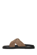 Woman Beige Suede Leather Slippers | Derimod