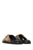 Woman Beige Suede Leather Slippers | Derimod
