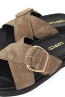 Woman Beige Suede Leather Slippers | Derimod
