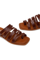 Women's Brown Leather Flip-Flops | Derimod