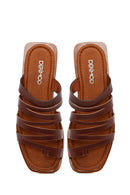 Women's Brown Leather Flip-Flops | Derimod