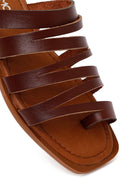 Women's Brown Leather Flip-Flops | Derimod