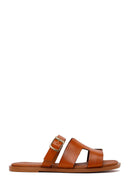 Women's Tan Buckle Leather Slippers | Derimod