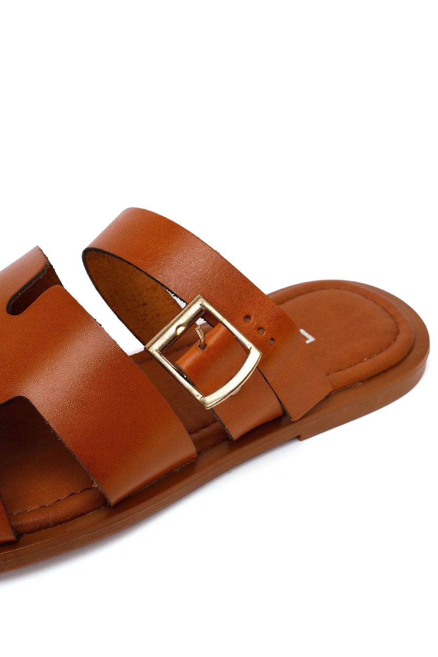 Women's Tan Buckle Leather Slippers