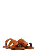 Women's Tan Buckle Leather Slippers | Derimod